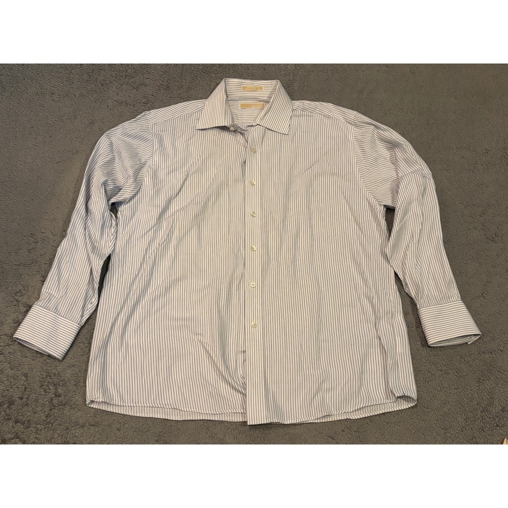 Michael Kors Mens XL Blue White Striped Cotton Long Sleeve Button Down Shirt